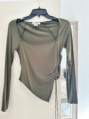 Urban Outfitters Olive Green Long-Sleeve Ruched Asymmetric Top